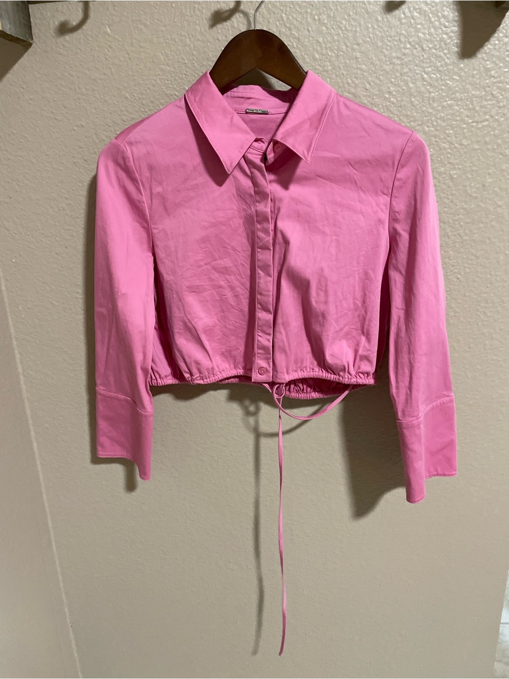 Alexis Pink Cropped Button-Front Shirt with Drawcord